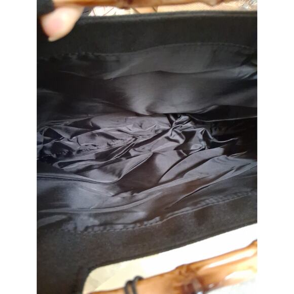 Donna Karan Cashmere Mist hand bag made of Raffia, Canvas & bamboo handle NWT - Picture 7 of 9